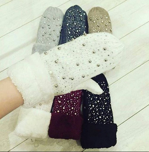 Елегантни дамски ръкавици с 1 пръст и лъскави перли и камъчета