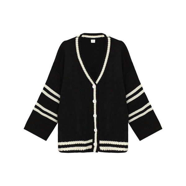 Πλεκτή γυναικεία ζακέτα σε κόκκινο και μαύρο χρώμα