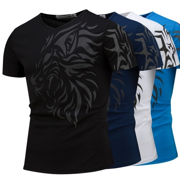 Ανδρική μπλούζα με  κοντό μανίκι και σχήματος V κολάρο και εκτύπωση, 4 χρώματα