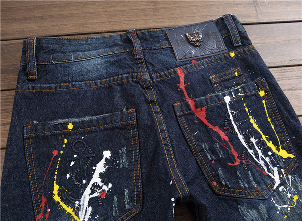 Ανδρικά παντελόνια τζιν με απομίμηση χρωμάτων 