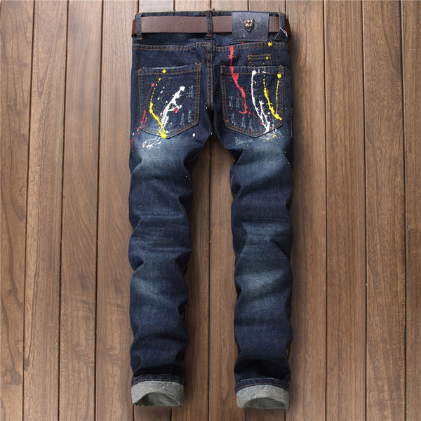 Ανδρικά παντελόνια τζιν με απομίμηση χρωμάτων 