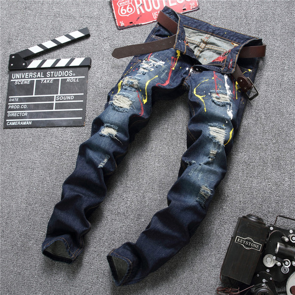 Ανδρικά παντελόνια τζιν με απομίμηση χρωμάτων 