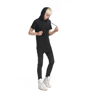 Τρέχουσα ανδρική μπλούζα με κουκούλα , κρεμασμένα κορδόνια και διακοσμητικά φερμουάρ και στις δύο πλευρές