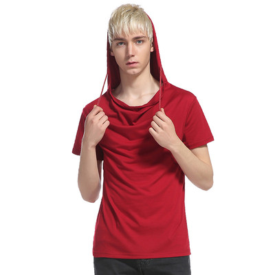 Μοντέρνα ανδρική μπλούζα με κουκούλα και κοντά μανίκια, πολλά χρώματα