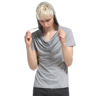 Μοντέρνα ανδρική μπλούζα με κουκούλα και κοντά μανίκια, πολλά χρώματα