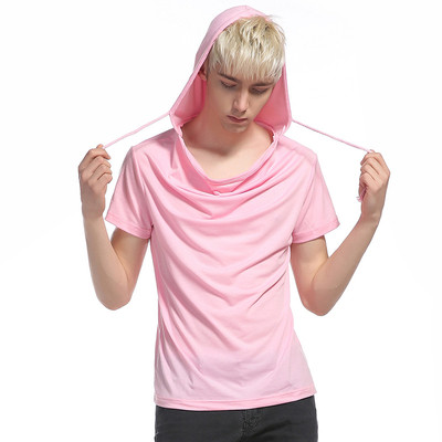 Μοντέρνα ανδρική μπλούζα με κουκούλα και κοντά μανίκια, πολλά χρώματα