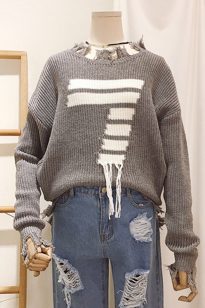 Стилен плетен дамски пуловер в три цвята