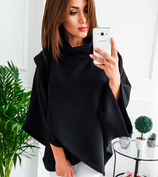 Нестандартна дамска блуза с широки хлабави ръкави и висока яка , тип пончо - 4 цвята