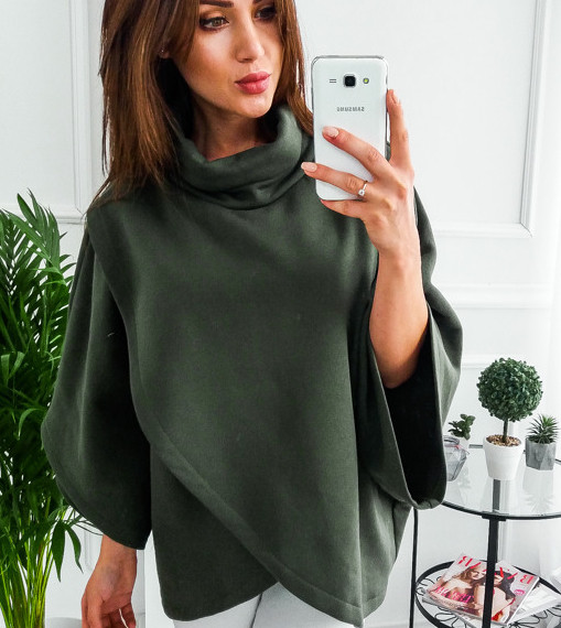 Нестандартна дамска блуза с широки хлабави ръкави и висока яка , тип пончо - 4 цвята