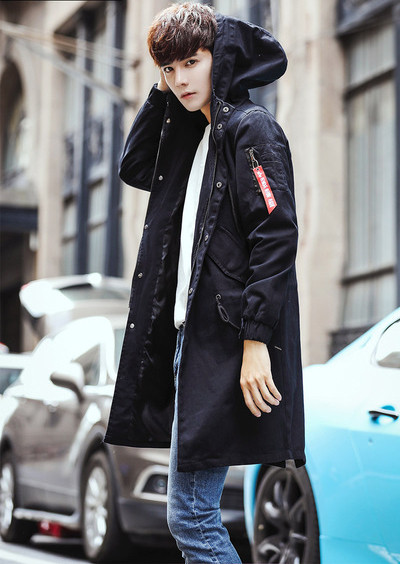 Μοντέρνο ανδρικό μακρύ μπουφάν με κουκούλα, αδιάβροχο - 2 χρώματα