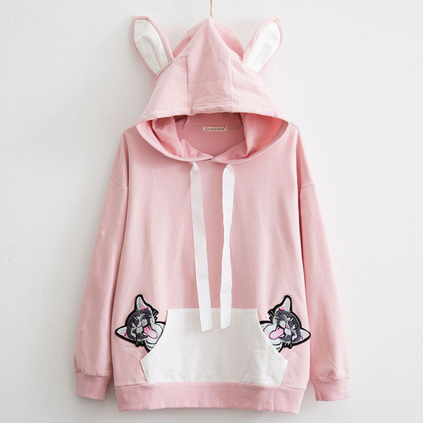 Спортна блуза с качулка и с ушички в три цвята