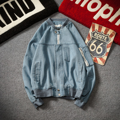 Мъжко ежедневно бейзболно яке от мек деним с О-образна закопчаваща се яка