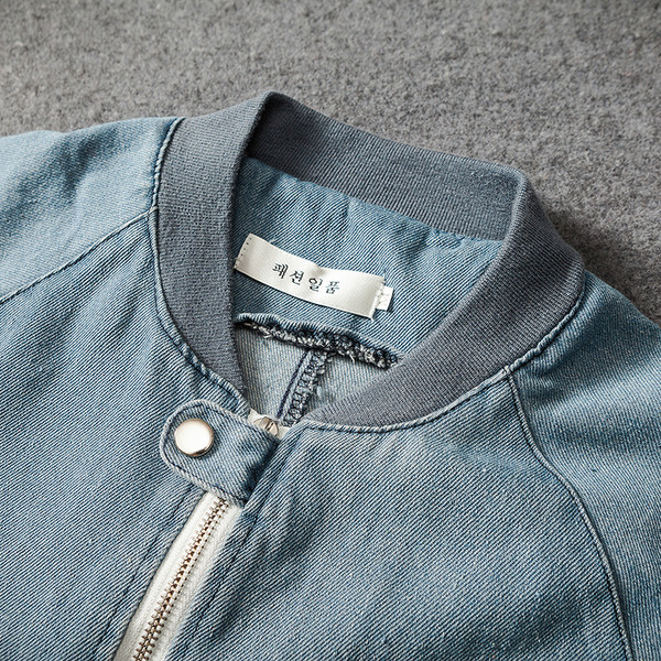 Мъжко ежедневно бейзболно яке от мек деним с О-образна закопчаваща се яка