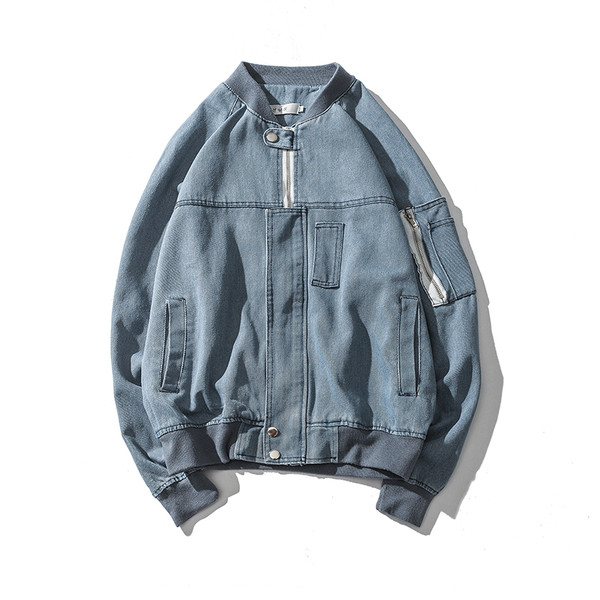 Мъжко ежедневно бейзболно яке от мек деним с О-образна закопчаваща се яка