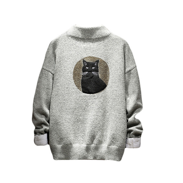 Μοντέρνο πουλόβερ από μαλλί με applicqué και ημι-υψηλό χαλαρό κολάρο σε σχήμα O