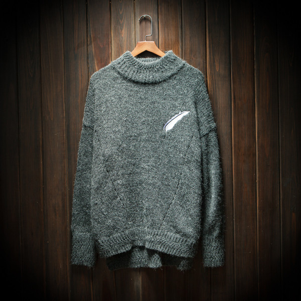 Стилен мъжки пуловер с О-образна хлабава яка и семпла бродерия , 3 цвята