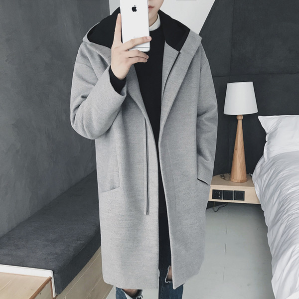 Елегантно дълго мъжко палто с качулка