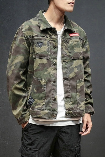 Καθημερινό αδιάβροχο μπουφάν για άντρες σε συμπαγές χρώμα και μοτίβο με σχέδια καμουφλάζ