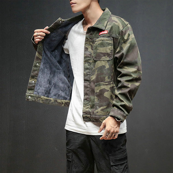 Καθημερινό αδιάβροχο μπουφάν για άντρες σε συμπαγές χρώμα και μοτίβο με σχέδια καμουφλάζ