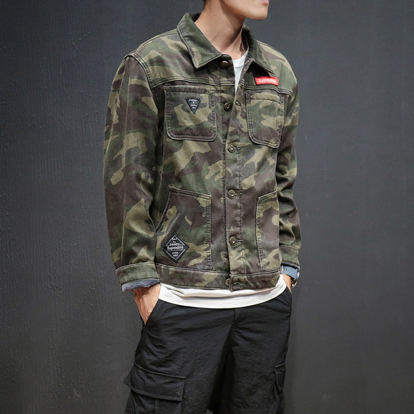 Καθημερινό αδιάβροχο μπουφάν για άντρες σε συμπαγές χρώμα και μοτίβο με σχέδια καμουφλάζ