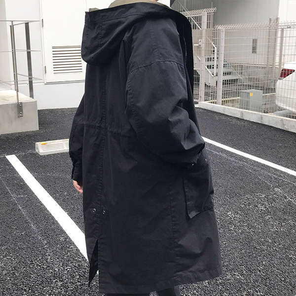 Μακρύ αθλητικό κομψό ανδρικό σακάκι με κουκούλα