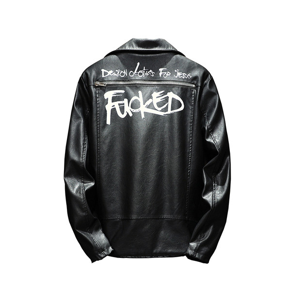 Καθημερινά πολύ κομψό ανδρικό σακάκι από απαλό οικολογικό δέρμα, με επιγραφή στο πίσω μέρος