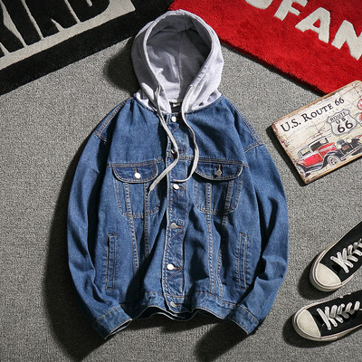 Μοντέρνο μπουφάν τζιν για άντρες με κουκούλα και κρέμονται σε ρετρό στυλ