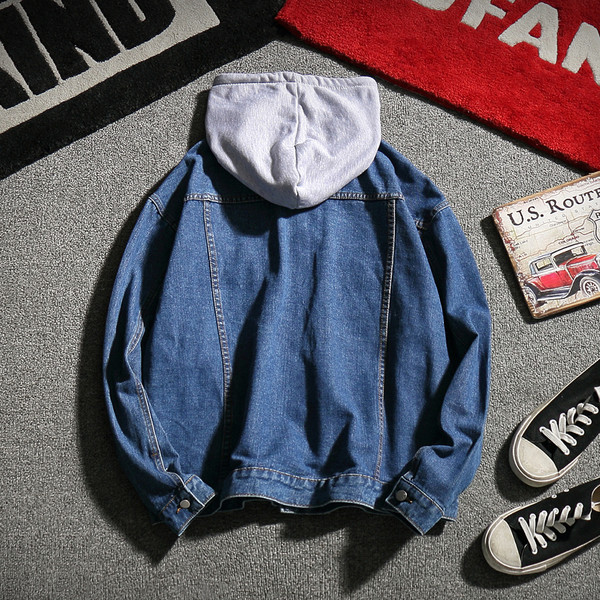 Μοντέρνο μπουφάν τζιν για άντρες με κουκούλα και κρέμονται σε ρετρό στυλ