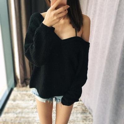 Дамски ежедневен мек пуловер с паднало рамо и гол гръб с кръстосани връзки , 2 модела