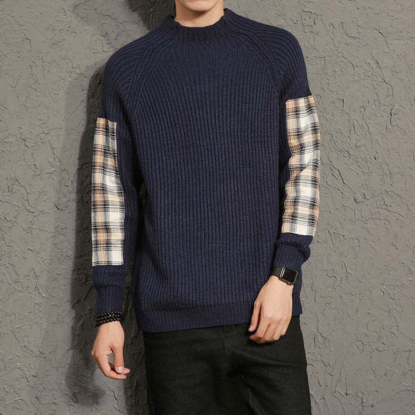 Κομψό πουλόβερ για άνδρες με κολάρο σε σχήμα O και διακοσμητικά σχέδια στα μανίκια, 3 σχέδια