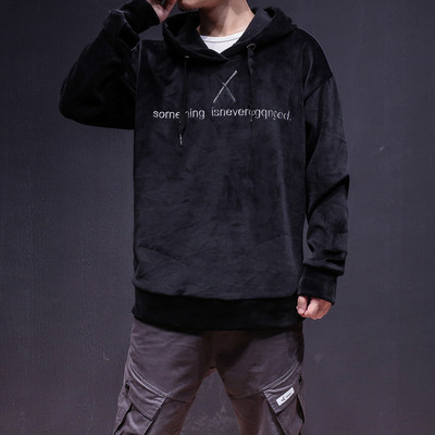 Μαλακή και ζεστή αθλητική μπλούζα με κουκούλα και επιγραφή, 4 χρώματα