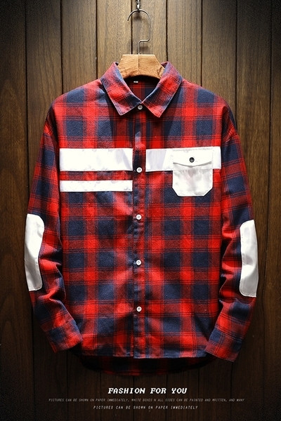 Ανδρικό καθημερινό σπορ-κομψό πουκάμισο με αμάξια και μπαλώματα