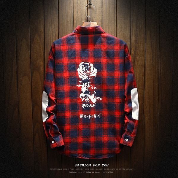 Ανδρικό καθημερινό σπορ-κομψό πουκάμισο με αμάξια και μπαλώματα