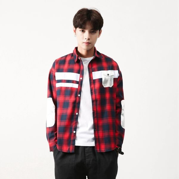 Ανδρικό καθημερινό σπορ-κομψό πουκάμισο με αμάξια και μπαλώματα