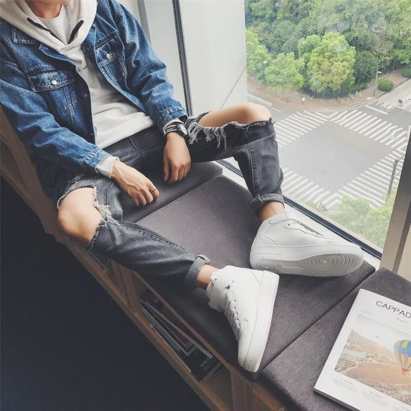 Αντρικά πάνινα παπούτσια ανδρών με γραβάτες και ραβδιά + Υψηλή πέλμα χωρίς χτυπήματα