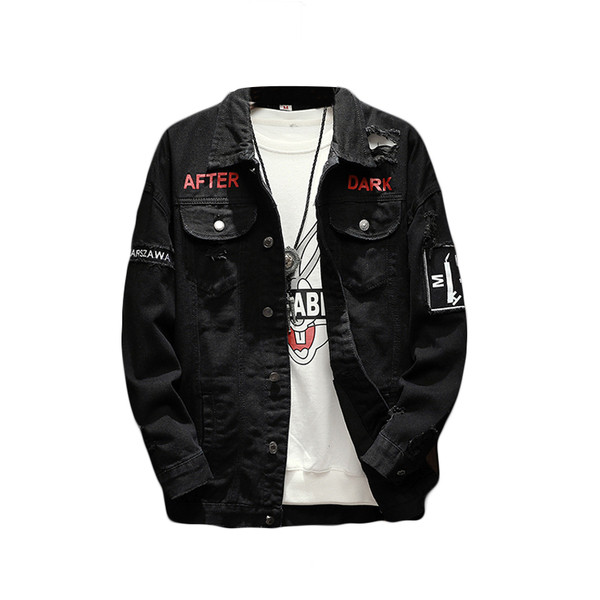 Εποχικό μπουφάν από denim με έγχρωμη εκτύπωση στο πίσω μέρος, μαύρο χρώμα