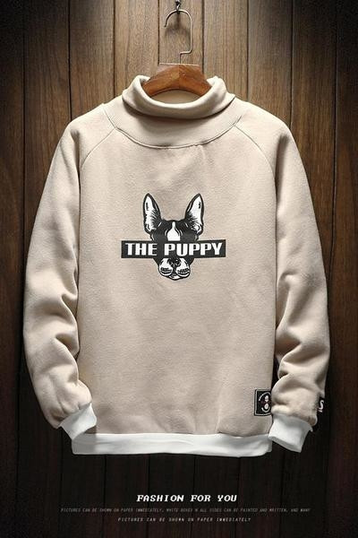 Ανδρική καθημερινή παχιά μπλούζα με μισό χαλαρό κολάρο και εκτύπωση, 3 χρώματα