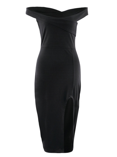 Κομψό και πολύ κομψό μακρύ φόρεμα με σχισμή σε μαύρο και άσπρο