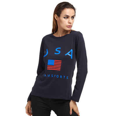 Καθημερινή κυρία μπλούζα βαμβάκι με έγχρωμη εκτύπωση, επιγραφή και κολάρο σε σχήμα O