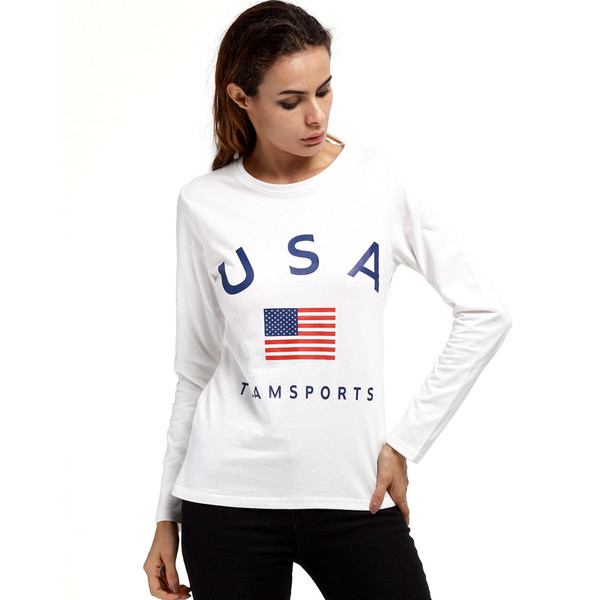 Καθημερινή κυρία μπλούζα βαμβάκι με έγχρωμη εκτύπωση, επιγραφή και κολάρο σε σχήμα O