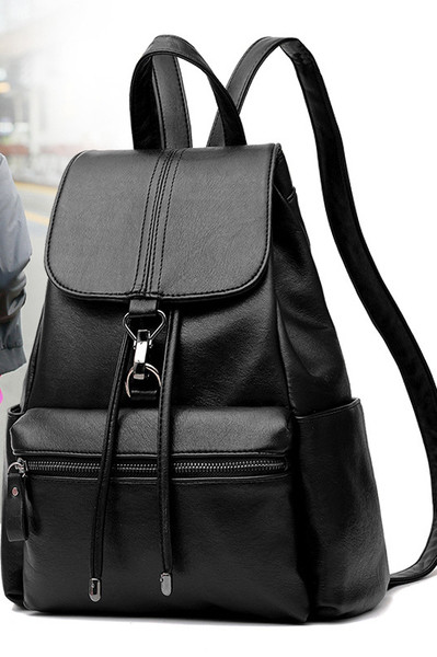 Дамска ежедневна раница от мека еко кожа с презрамки и висящи връзки