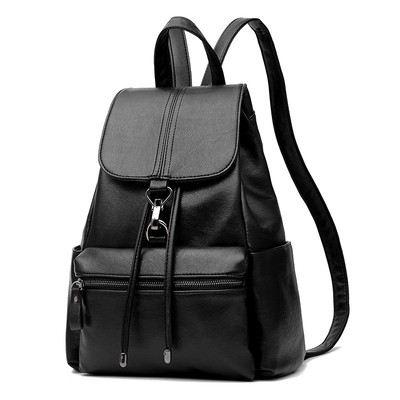 Дамска ежедневна раница от мека еко кожа с презрамки и висящи връзки