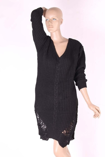 Дамски дебел пуловер тип туника с цепки в два цвята