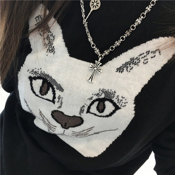 Αθλητική καθημερινή μπλούζα με γάτα σε μαύρο χρώμα