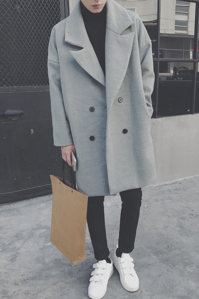 Κομψό αρσενικό φθινόπωρο-χειμώνα μακρύ παλτό σε τρία χρώματα