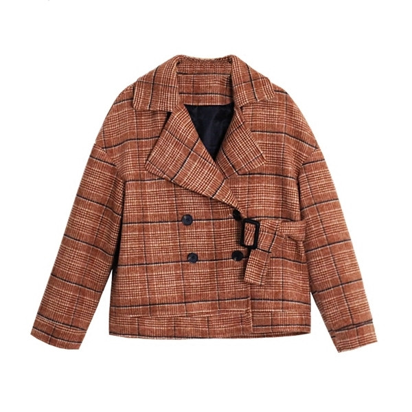 Σύντομο γυναικείο παλτό σε ευρύ μοτίβο με κουμπιά