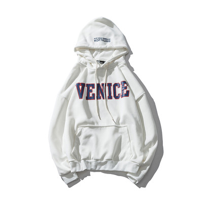 Καθημερινή αθλητική μπλούζα με κουκούλα, γραβάτες και τσέπη με μαύρο, λευκό και γκρι χρώμα