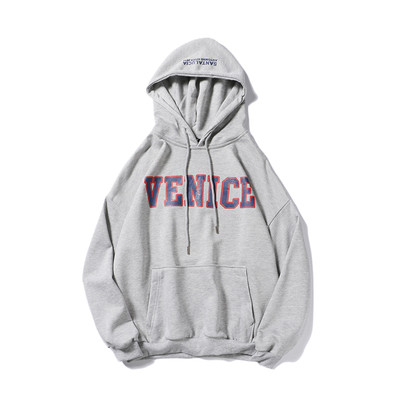 Καθημερινή αθλητική μπλούζα με κουκούλα, γραβάτες και τσέπη με μαύρο, λευκό και γκρι χρώμα