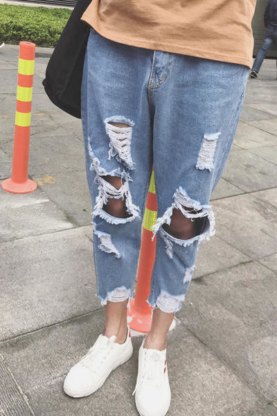 Μοντέρνα τζιν HIT ανδρικά με σχισμένα μπαλώματα