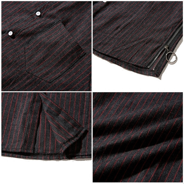 Κομψό μακρυμάνικο ανδρικό πουκάμισο με μακριά μανίκια με μικρό φερμουάρ στο πλάι